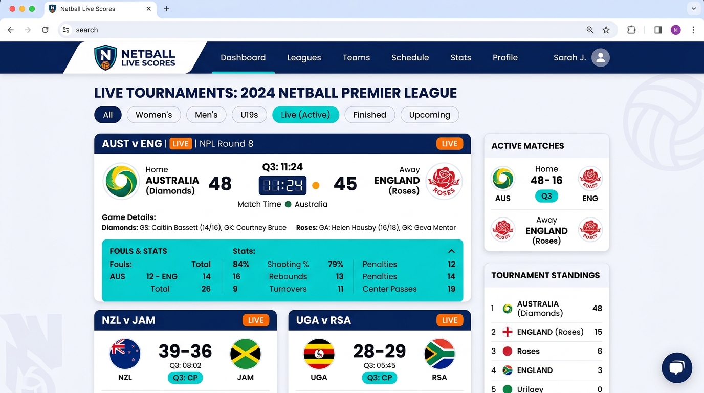 Live Scores and Tournament Filter Screenshot